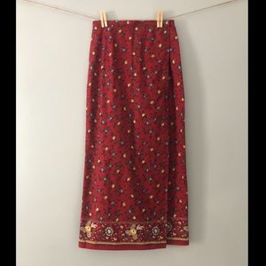 Vintage Wrap Skirt Red Print
